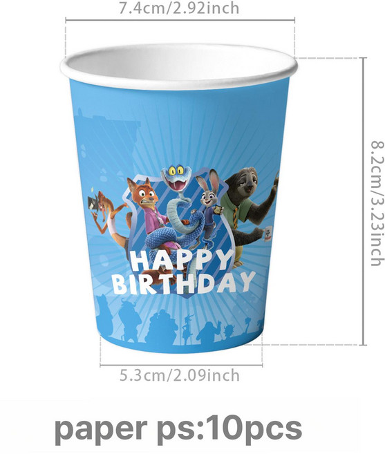 주토피아 생일파티 파티용품 여우 캐릭터 주디 파티 장식 닉 생일 동물, 1개, 종이컵 10개