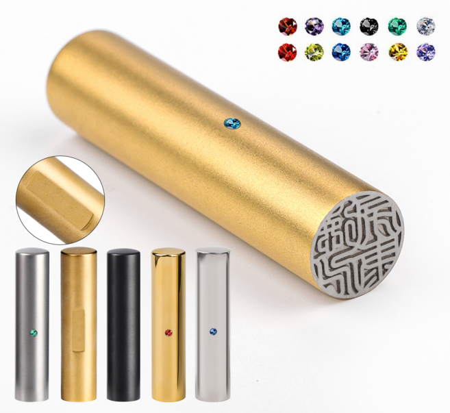 티타늄 시리즈 개인 법인 인감 도장 (5푼 15mm 6푼 18mm) 측면 새김 서비스 60mm 기장, 8 홈 골드, 고인체, 18