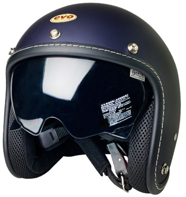 EVO 復古內墨鏡機車騎士帽 3/4安全帽, 消墨藍(消光深藍),312頭圍57~60cm男性/頭型偏大