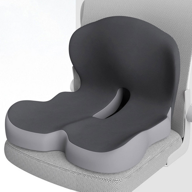 엔빙 바른자세 메모리폼 일체형허리쿠션 사무실의자 꼬리뼈방석 등받이 방석, 투톤 그레이