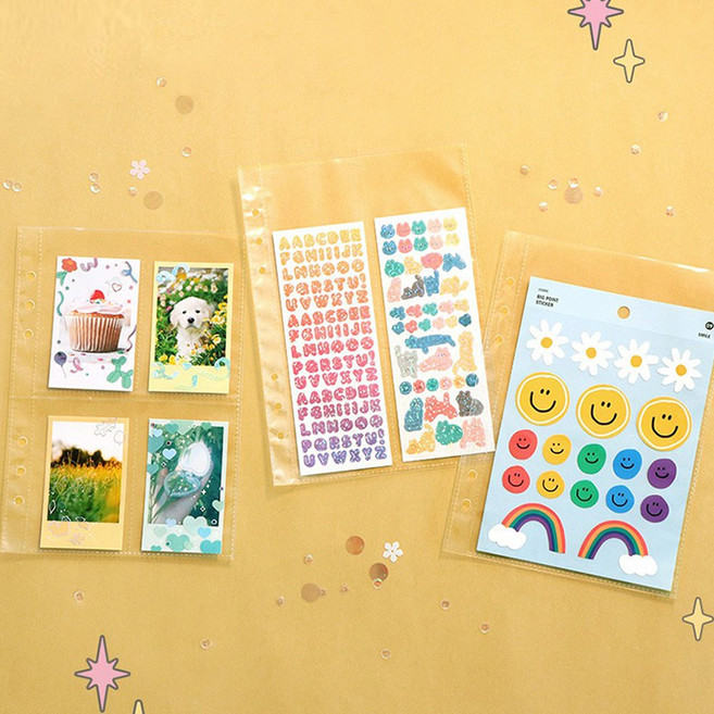 A5 스토리지 바인더 리필 속지 포켓 파일 다용도 수납 내지 보관 스티커 다꾸용품 포토카드 폴라로이드, 02 2 POCKET