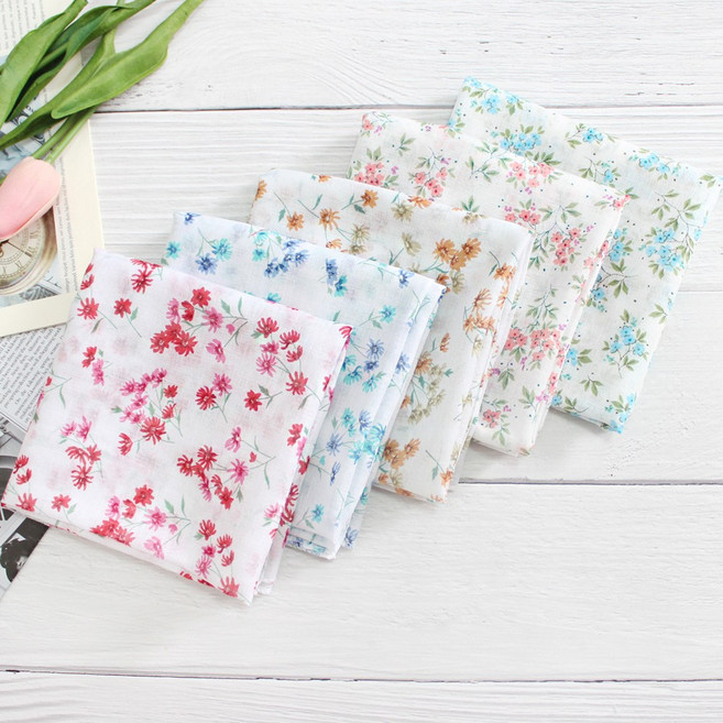 렌느 여성손수건 가제 면 쁘띠 목손수건 플라워 마린 5장 1세트