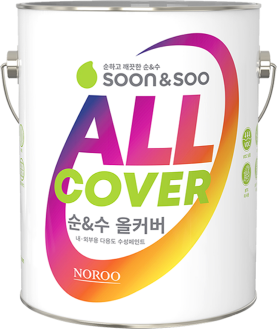 노루 순앤수 올커버페인트 4L 셀프 벽지용 젯소 없이 내부 외부 어디에나 가능한 항균수성페인트, 조색(배송요청란에 기재), 1개, 반광