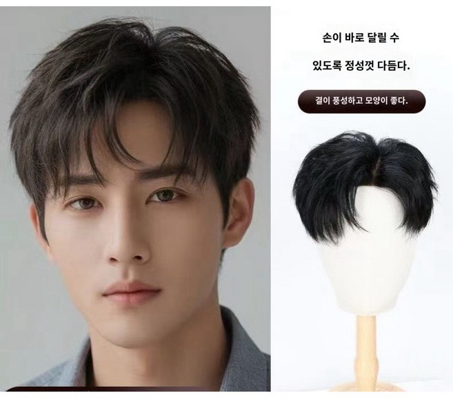 Lavitree 멋있는 자연스러운 남자 가발, 1개, 다크 브라운