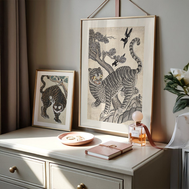 한국화 민화 풍속화 까치와 호랑이 호작도 인테리어 캔버스 포스터 인테리어/02.호작도, A4 캔버스포스터(210x297mm)