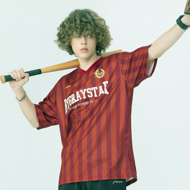 스트라이프 바이그레이 오버핏 매쉬 반팔티 유니폼 럭비 사커 트랙 맨투맨 힙합 방송댄스 줌바