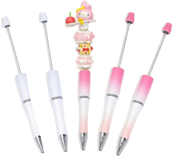 비즈볼펜 볼꾸 볼펜꾸미기 펜꾸 꾸미기재료 내경 2mm 이상 권장 화이트 펄 그라데이션 핑크 2 컬러 동대문 진시장 비즈 파츠, 5개