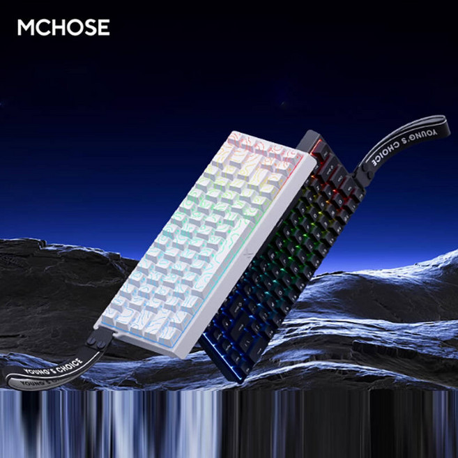 [SMTONE] MCHOSE ACE 68 마그네틱축 기계식 게이밍 키보드 Ace 60/Ace 60 PRO/68 MCHOSE 신상키보드 1600만색RGB 유선버전, 60무광(비단리본RGB없음)-블랙, 빙옥자축