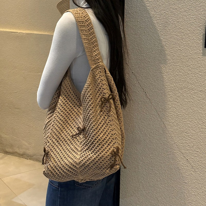 코코린느 니트 짜임 리본 포인트 뜨개 그물 가방 숄더백(4colors)