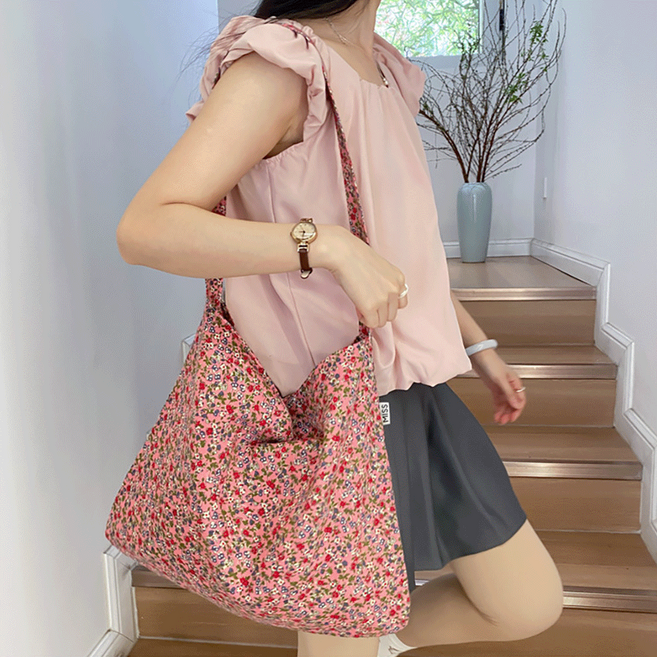 꽃잎 코튼 캔버스 가방 키링 도트 휴양지 보부상 백 숄더백 에코백 여행