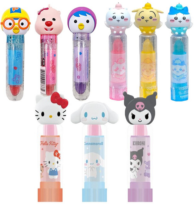 립스틱 캔디 인기3종5g 뽀로로 3개+먼작귀 3개+산리오 3개 (총9개) 어린이선물장난감사탕, 9개, 5g