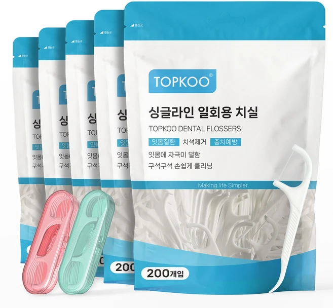 탑쿠 싱글라인 일회용 치실, 5개, 200개입 - 쿠팡