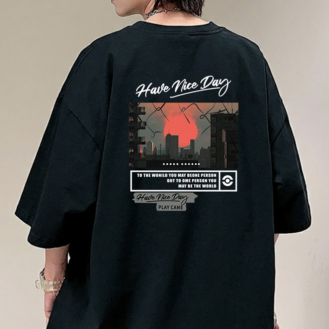 JBOOM 남자 오버핏 반팔티 프린트 티셔츠