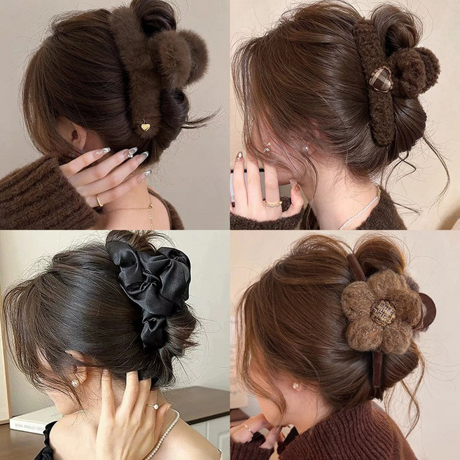 ZMBIRD 뽀글이 겨울 헤어 집게핀 대형 4종세트 N1892