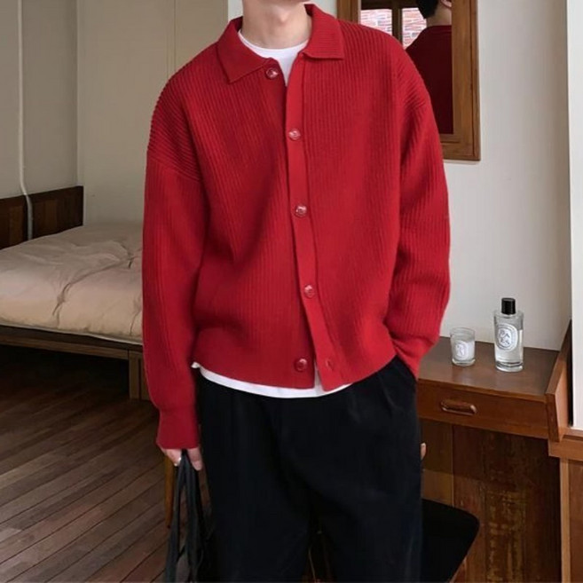 DUOMIHAN 남성 심플 니트 오버핏 카디건 버튼업 셔츠카라 스웨터 데일리 코디250807SYWZS3810