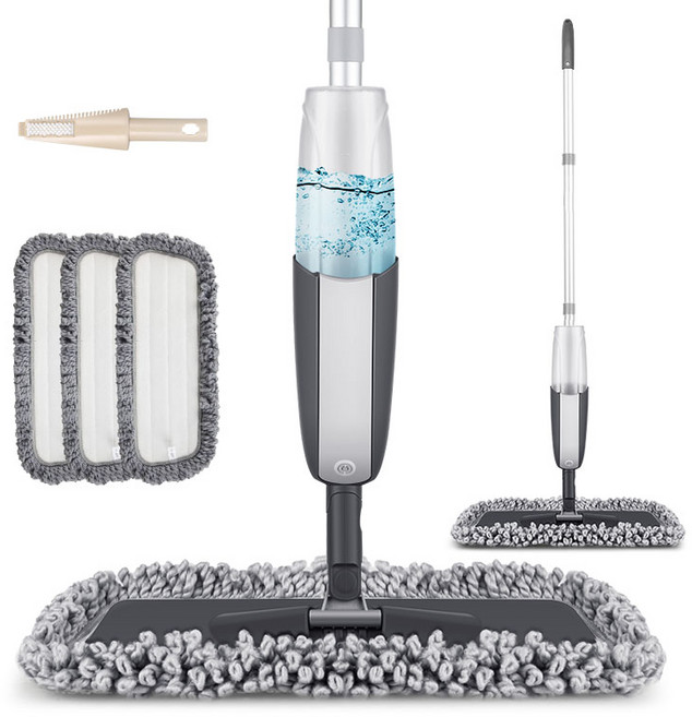 뷔이위이 물걸레 밀대 스프레이 밀대걸레 세트 극세사패드 3매+다용도 클리너1개, 블랙, 1세트