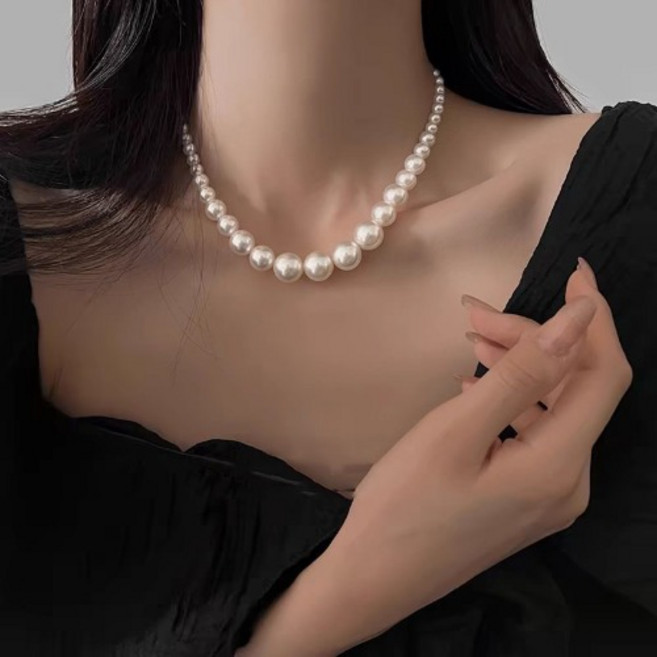 히또리 S2640 굵은 진주알 그라데이션 목걸이