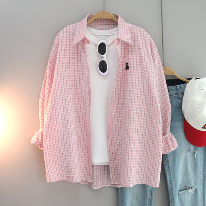 달콩 여성 봄신상 카라셔츠 체어자수오버핏체크남방