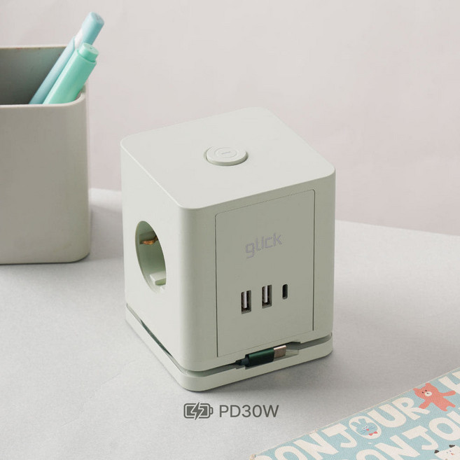 지클럭커 멀티마스터 롤플러스 큐브 3구 고용량 4000W C타입 USB 멀티탭 LP706PD, 1개, 큐브형 3구 그린, 1.5m