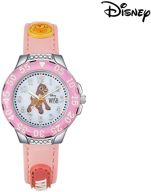 디즈니 100주년 기념 애니메이션 위시 발렌티노 아동용 가죽밴드 손목시계