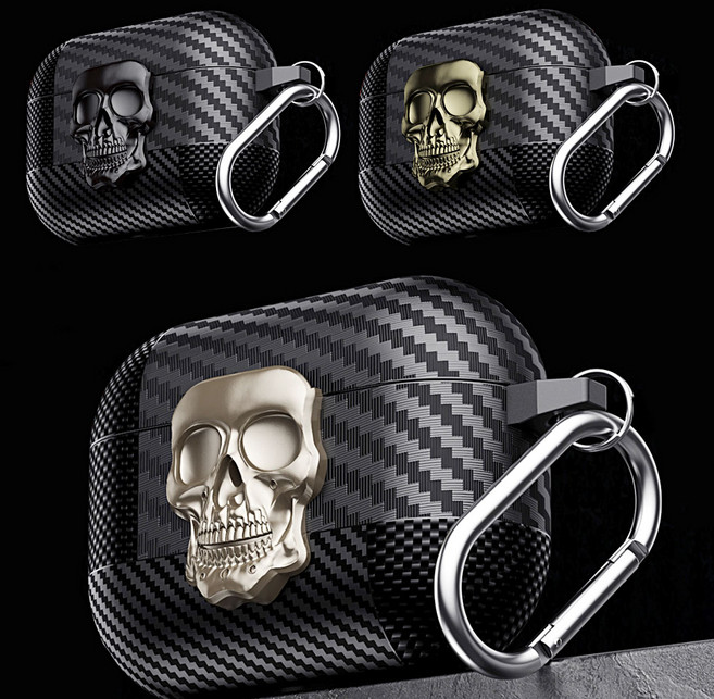 갤럭시 버즈3 프로3 카본 해골 캐릭터 락 케이스 무선 이어폰 고리 하드 잠금 커버, 갤럭시버즈3 프로3, ap1541 라이트골드