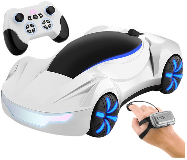 드리프트 스턴트 RC카 제스처 컨트롤 듀얼 리모컨 분무 효과 무선 조종 자동차 선물용 RC카, 1개, 흰색