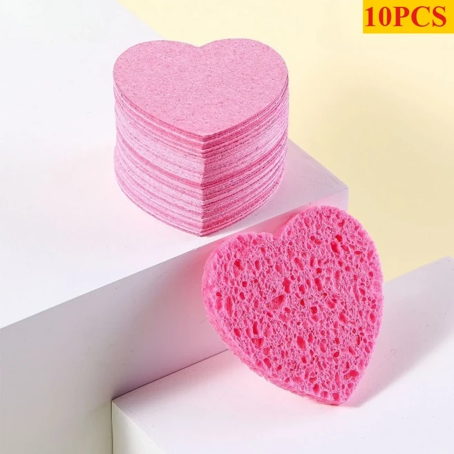 신제품 10-150개 하트 모양 세안 퍼프 천연 압축&분해 가능한 스펀지 얼굴 세정 도구, 04 10PCS-Bag