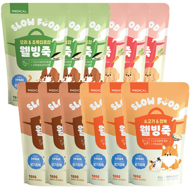 페디칼 웰빙죽 강아지 영양 보양식, 12개, 120g, 콤보(4종 3개씩)