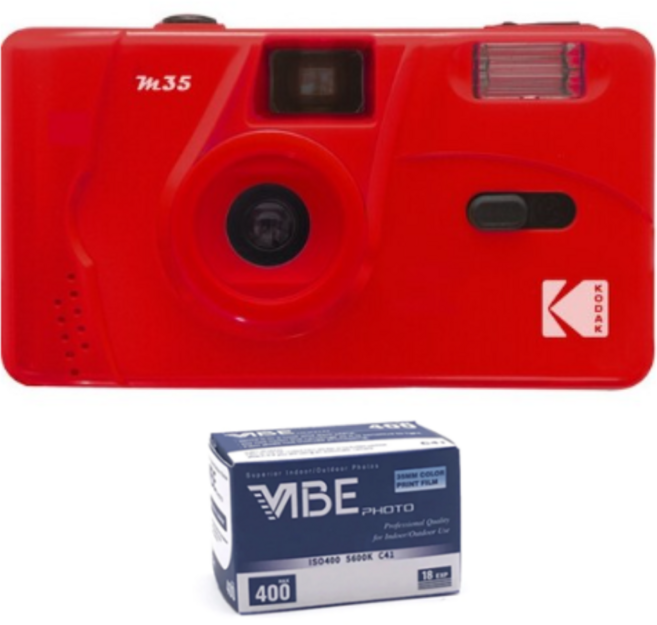 KODAK 카메라 M35 레드 + 바이브 400 18 컬러네거티브 필름, 4세트, 31mm 광학렌즈 카메라(M35)