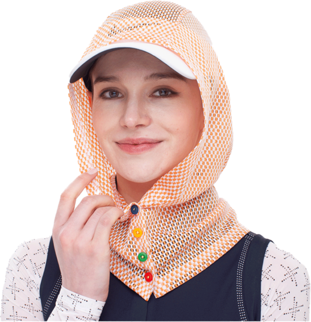 루핏스포츠 UV차단 체크후드망토 햇빛가리개, 오렌지(단추형), 1개