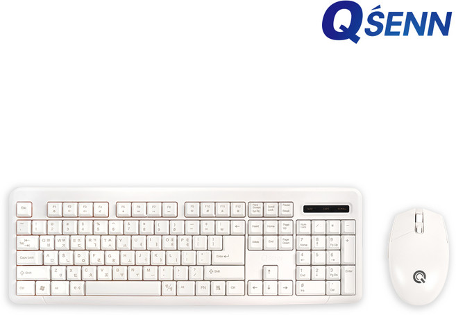 큐센 QSENN MK128 사일런트 무선 키보드 마우스 세트 (화이트 키스킨 포함), 일반형, 화이트