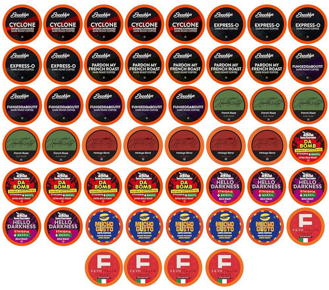 Two Rivers Coffee 볼드 로스트 커피 캡슐 2.0 큐리그 K컵 Brewers와 호환 다양한 샘플러 팩 100개, 52 Count (Pack of 1), 다크 로스트 버라이어, 12) 다크 로스트 버라이어  52 Count Pack, 1개, 52개