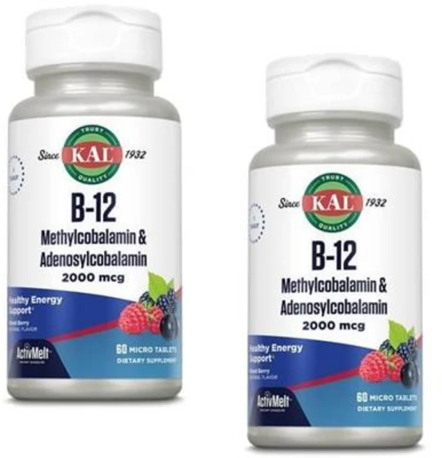 칼 B-12 메틸코발라민 아데노실코발라민 2000mcg KAL B-12 Methylcobalamin Adenosylcobalamin, 2개, 60정 - 쿠팡