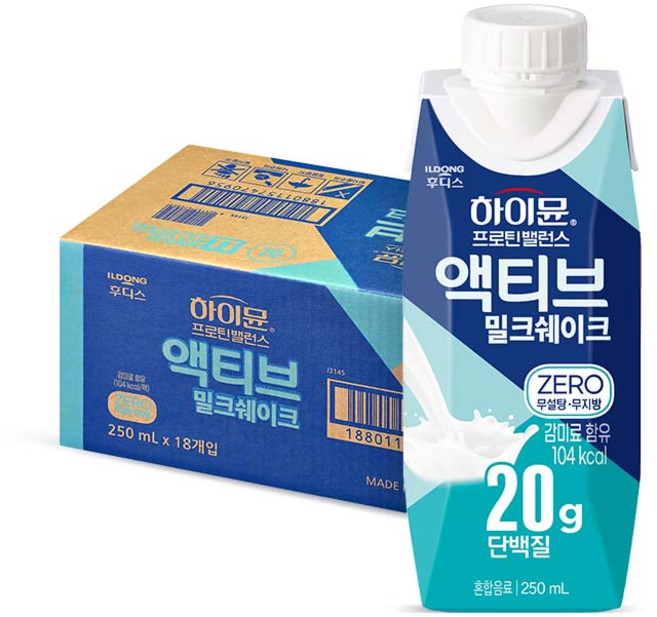 하이뮨 프로틴 밸런스 액티브 밀크쉐이크 ZERO, 250ml, 18개