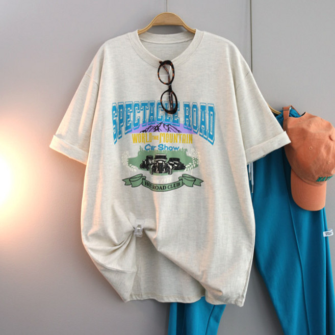 달콩 빅사이즈 루즈핏 캐주얼 박스티 롱티 핫로드프린팅루즈핏반팔티