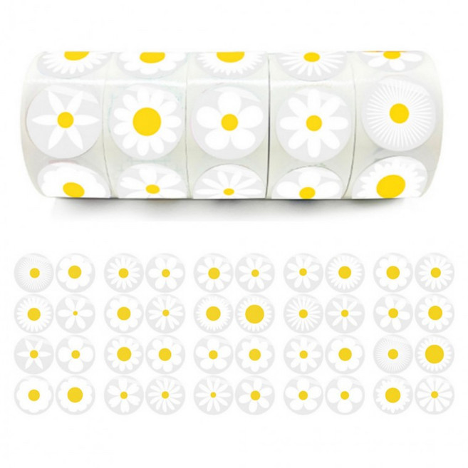1000pcs 데이지 꽃잎 5롤 세트 플라워 스티커, 1세트, 화이트 옐로우(S754) 1000PCS