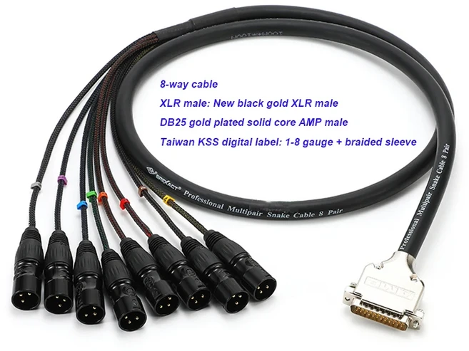 맞춤형 전문가용 DB25에서 8x XLR 멀티 트랙 오디오 케이블 녹음 및 라이브 스트리밍 장비용, 05 5m, 02 DB25-M-8-XLR-M