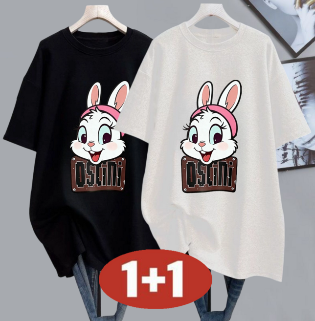 오스틱니 100kg까지 빅사이즈 [1+1] 특가상품 날씬해보이는 심플 프린트 영문티 미디티 bf 시원한 반팔 티 여름 여성 편한 무지 루즈핏 얇은 박스티 캐주얼 티셔츠세