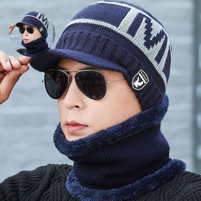 넥워머비니세트 남성 겨울 털비니 숏챙 넥워머 야외스포츠 골프 세트