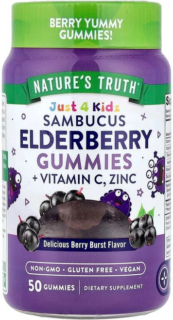 Nature's Truth Just 4 Kidz 삼부커스 엘더베리 구미젤리 + 비타민C 아연 맛있는 베리 버스트 50개 Truth (네이처스 트루스), Nature's Truth, Just 4 Kidz, 삼, 1개 - 쿠팡