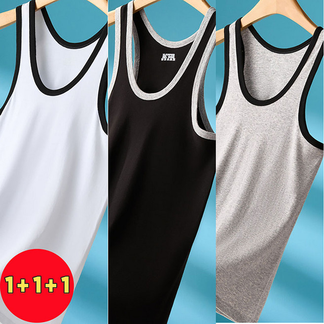 AOKADA 1+1+1 남성 골지 나시 민소매 티셔츠 나시티 남자 학생 순면 농구 런닝 머슬핏 헬스 운동복