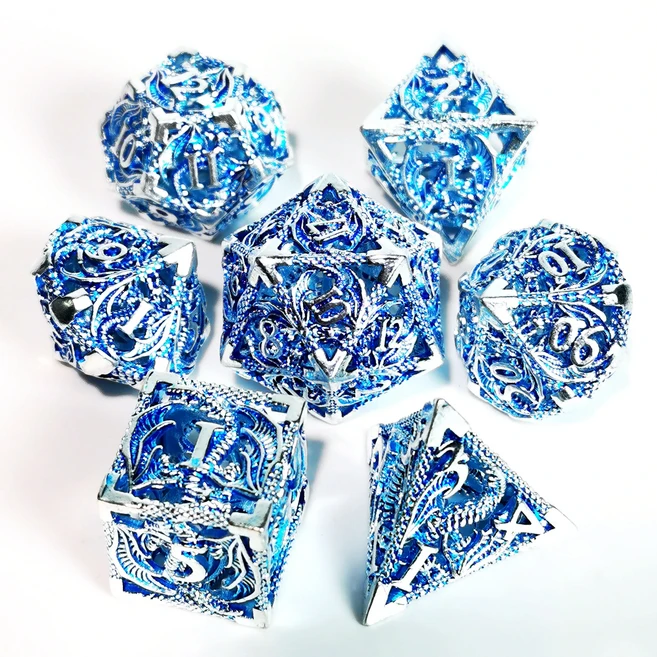DnD 금속 주사위 세트-드래곤 패턴 아연 하늘색 다면체 & RPG 게임, 01 하늘색
