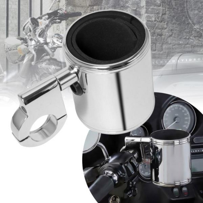 오토바이컵홀더 호환 오토바이 유니버설 컵 거치대 크롬 핸들바 음료병 거치대 할리 혼다 야마하 가와사키 스즈키용 7/8 인치 1 1.25, 01 은