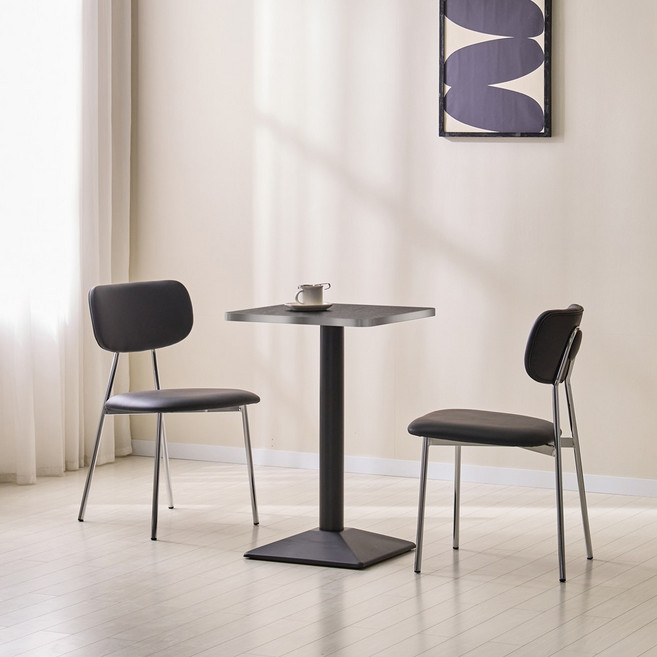 엠버 라운드 테이블 실버엣지 식탁 테이블 카페 업소용 식당 철제, 블랙, 2인용