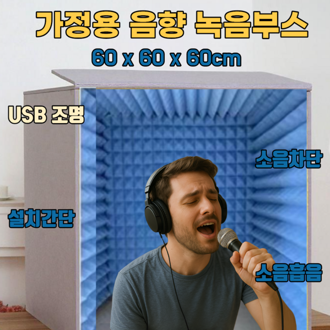 도다인몰 방음부스 가정용 방음 스튜디오 흡음 커버, 1개, 블루(60x60x60cm)