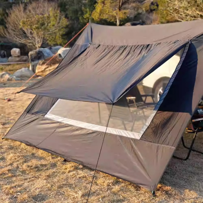 SUV 차량용 사이드 어닝 블랙코팅 방수 차양막 메쉬 확장형 타프, 블랙