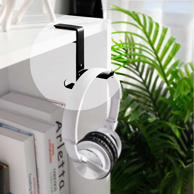 다용도 2단 테이블 클립 헤드셋 헤드폰 이어폰 가방 걸이 카페 사무실 책상 브라켓, 블랙