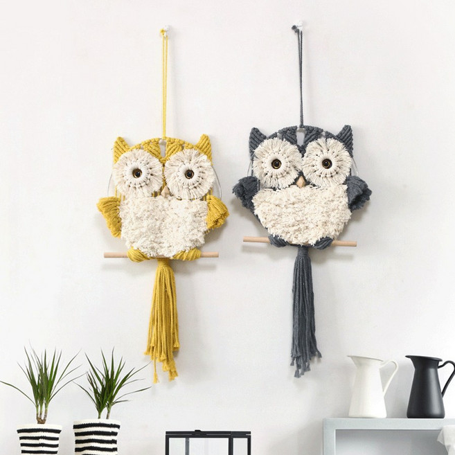 마크라메 복 부엉이 개업선물 집들이선물, 그레이