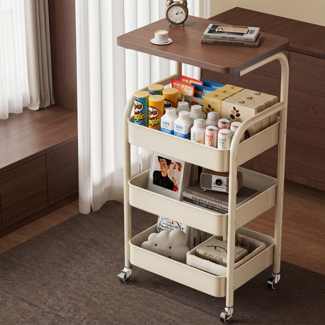 Dune 듀네 상판형 메쉬 트롤리 이동식 수납 선반 3단 바퀴형 다용도 거실 주방 인테리어 카트, 4단, 흰색