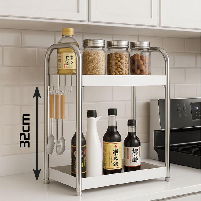 드흐으 스텐 2단 높은 주방 양념통 정리 선반, 1개